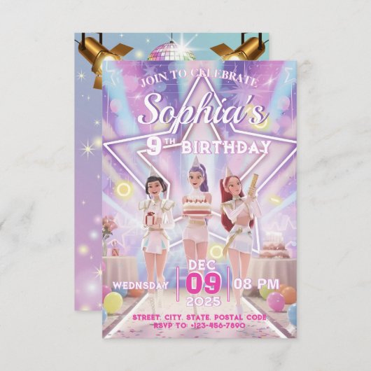 KPOP Birthday, Color the back! Invitation Kaart (Voorkant / Achterkant)