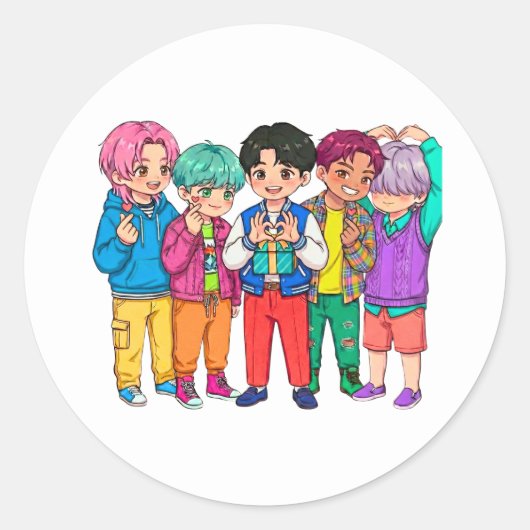 KPOP Boyband Hart  Ronde Sticker (Voorkant)