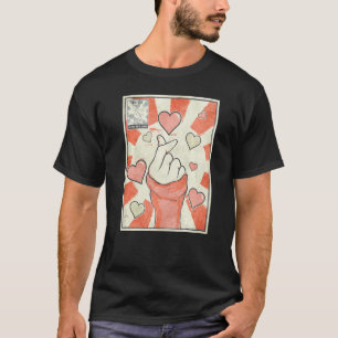Kpop Finger Heart Koreaanse Pop Muziek Retro  T-shirt