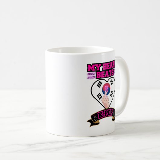 KPop Hart Korea Vlag Hand Symbool Muziek Ontwerp Koffiemok (Voorkant rechts)