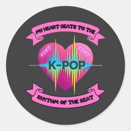 KPop Heart Sound Rhythm Music Beat Fan Design Ronde Sticker (Voorkant)