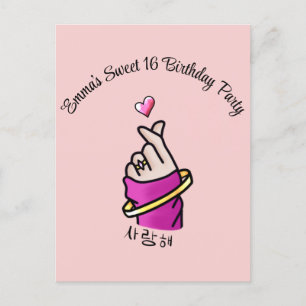Kpop Pink Birthday Party Love Hand Sign Girls Briefkaart