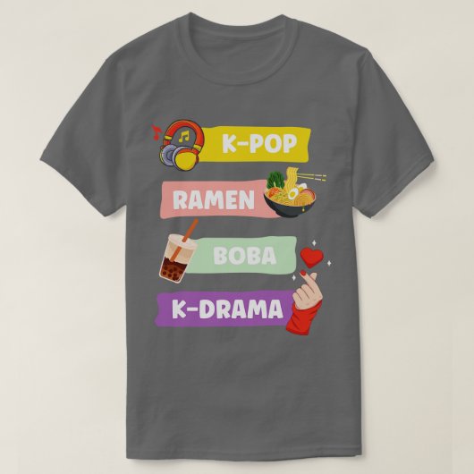 Kpop Ramen Boba KDrama Zuid-Koreaanse Fans Gift T-shirt (Design voorkant)