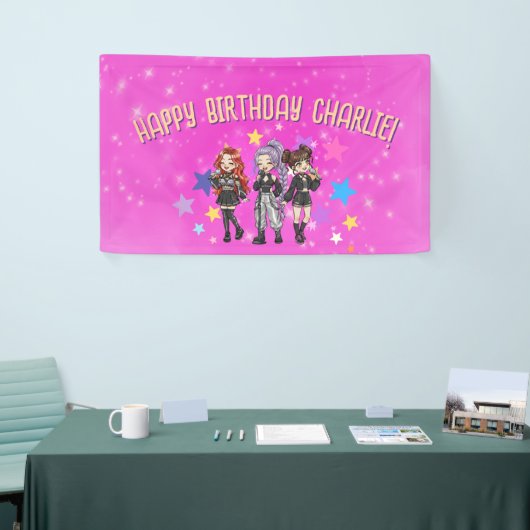 KPOP Singing Birthday, pink stars Spandoek (Beurs)