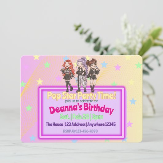 KPOP Star Party Time Birthday Kaart (Staand voorkant)