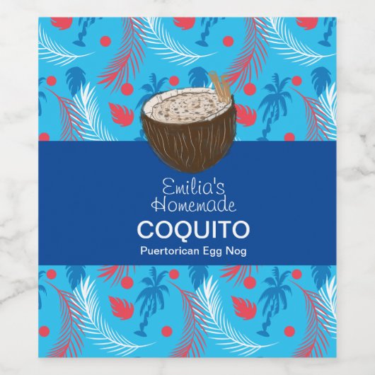 Kquito Recipe Drink Palm Trees Egg Nog Blue Wijn Etiket (Enkel label)