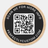 KR-code aangepast Kraft-papier zwart Ronde Sticker (Voorkant)