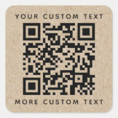 KR-code aangepaste tekst onderaan Kraft paper Vierkante Sticker (Voorkant)