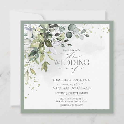 KR-code Botanische groen-Waterverf Kaart (Voorkant)