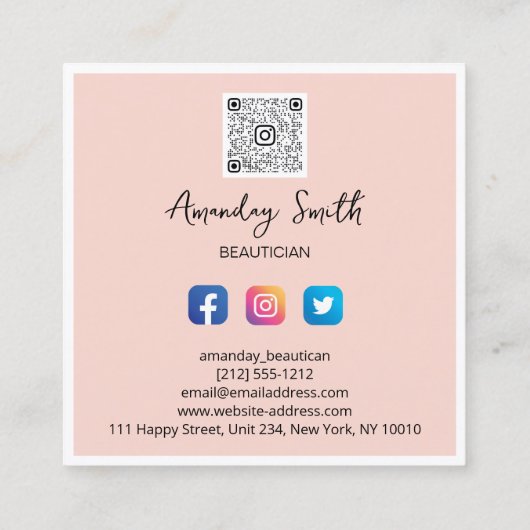 KR-code voor schoonheidskundigen Logo Geframeerd M Vierkante Visitekaartje (Achterkant)