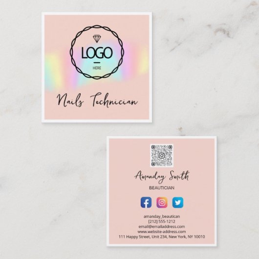 KR-code voor schoonheidskundigen Logo Geframeerd M Vierkante Visitekaartje (Voorkant / Achterkant)