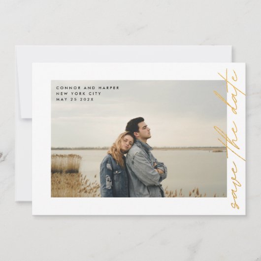 KR-code voor zijdelings gerichte goudfoto's Save The Date (Voorkant)