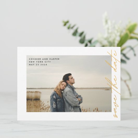 KR-code voor zijdelings gerichte goudfoto's Save The Date (Staand voorkant)