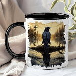 Kraai bij Dawn Lake Reflection Mok<br><div class="desc">Begin je ochtend met de serene schoonheid van de Crow bij Dawn Lake Reflection Mok. Deze unieke mok heeft een boeiend ontwerp van een kraai die bij zonsopgang op een boomstam ligt bij een rustig meer, met de zachte gouden tinten van de zonsopgang en het vredige bos weerspiegeld in het...</div>