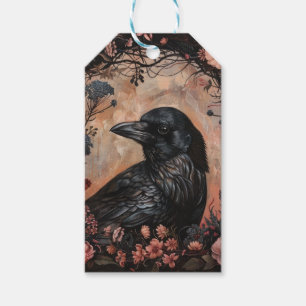 Kraai "Cottage Core" bloemenland. Gothic Cadeaulabel