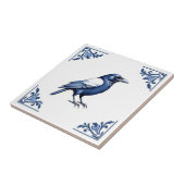 Kraai Delfts Blauw en Witte Bloemhoeken Vogel Tegeltje (Zijkant)