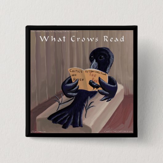 Kraai die De Raaf Leest Grappig Vierkante Button 5,1 Cm (Voorkant)