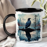Kraai door Tranquil Lake Reflection Mok<br><div class="desc">Snip je favoriete drankje met de Crow van Tranquil Lake Reflection Mok. Deze boeiende mok heeft een opvallend ontwerp van een kraai op een rots door een sereen meer, met het rustige bos en de lucht prachtig weerspiegeld in het water. Gepersonaliseerd met jouw naam, voegt het een unieke en persoonlijke...</div>