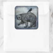 Kraai en Beer Vierkante Sticker (Tas)