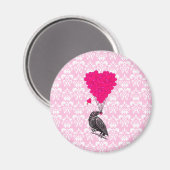 Kraai en hart op roze damast magneet (Voorkant / Achterkant)