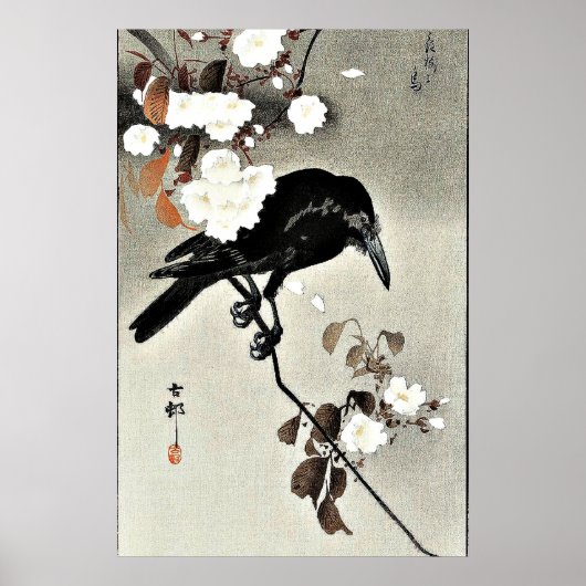 Kraai en Kersenbloesem door Ohara Koson Poster (Voorkant)