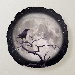 Kraai en Maan 2, Kraaikunst, Raven, Gotisch, Nacht Rond Kussen