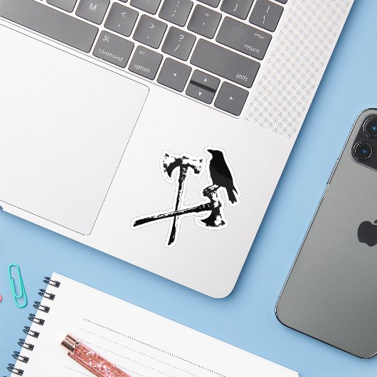 Kraai en Noorse bijlen Sticker (Laptop met iPhone)