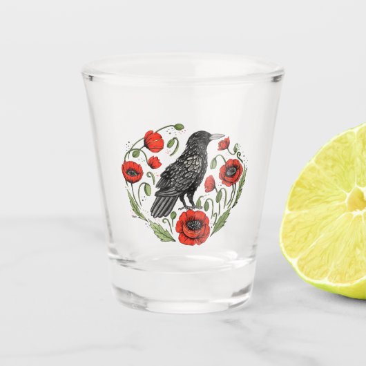 Kraai en papavers shot glas (Voorkant)