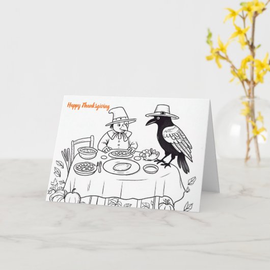 Kraai en pelgrim aan de thanksgivingtafel kaart (Gele Bloem)