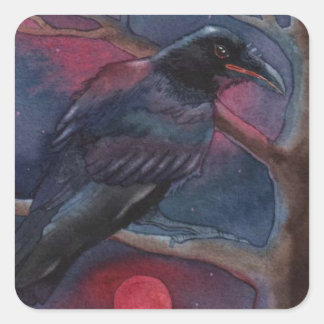 Kraai en Rode Maan Rising Vierkante Sticker