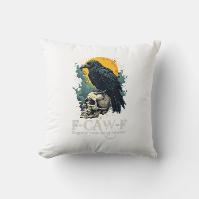 Kraai F-Caw-F Grappige Schedel Maan Ontwerp Kussen (Voorkant)