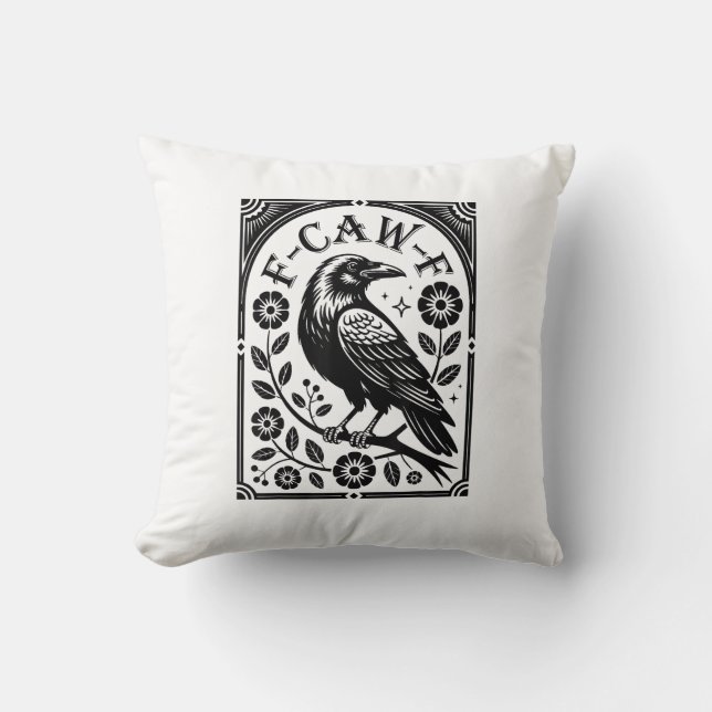 Kraai, F-Caw-F Grappige Vogel Esthetische Grafisch Kussen (Voorkant)