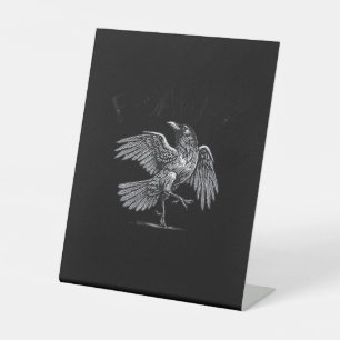 Kraai, F-Caw-F Grappige Vogel Maan Gothische Volwa Reclamebord Met Voetstuk