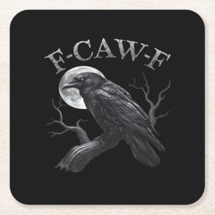 Kraai F-Caw-F Grappige Vogel Maan Gothische Volwas Kartonnen Onderzetters