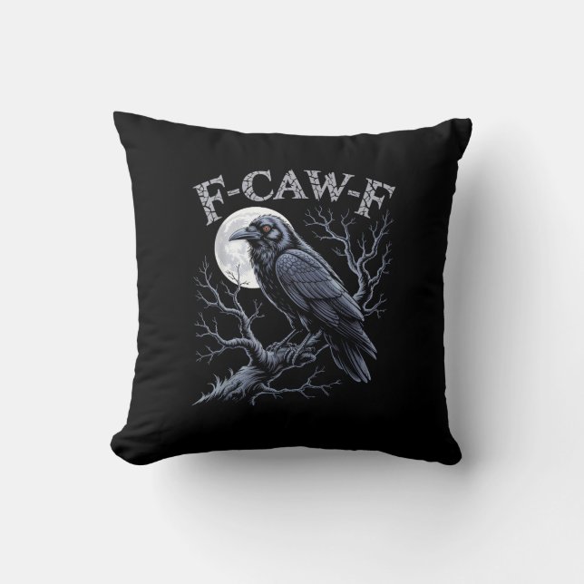 Kraai F-Caw-F Grappige Vogel Maan Gothische Volwas Kussen (Voorkant)