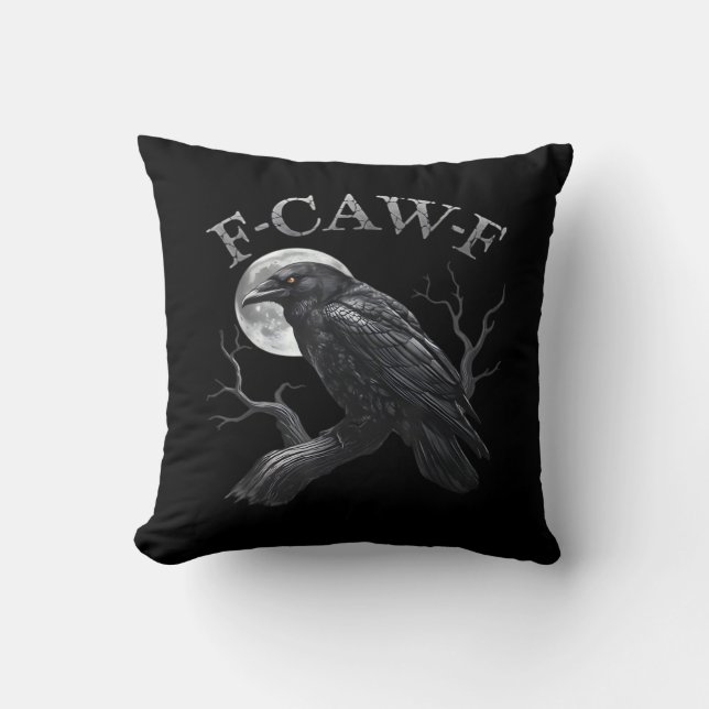 Kraai F-Caw-F Grappige Vogel Maan Gothische Volwas Kussen (Voorkant)