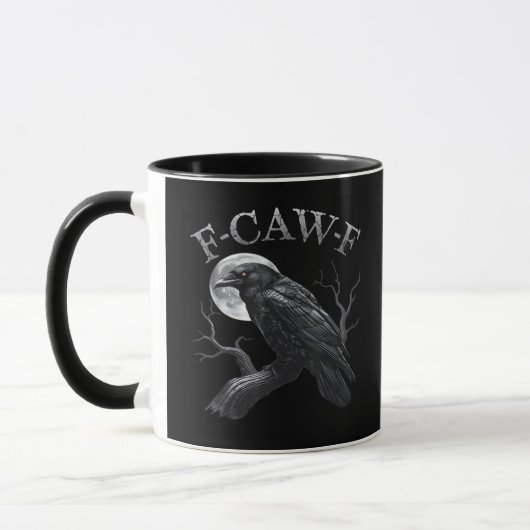 Kraai F-Caw-F Grappige Vogel Maan Gothische Volwas Mok (Links)
