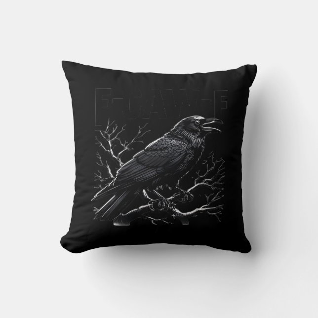 Kraai, F-Caw-F Grappige Vogel Minimalistisch Schoo Kussen (Voorkant)