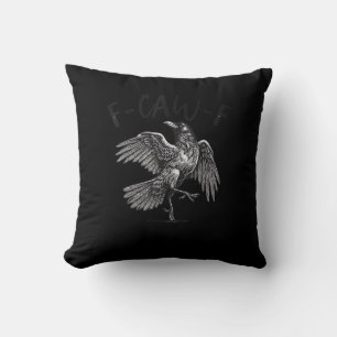 Kraai, F-Caw-F Grappige Vogel Retro Grafisch Kussen