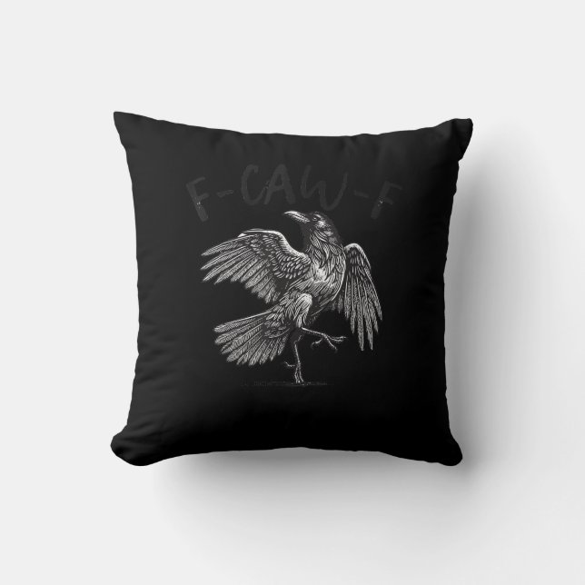Kraai, F-Caw-F Grappige Vogel Retro Grafisch Kussen (Voorkant)