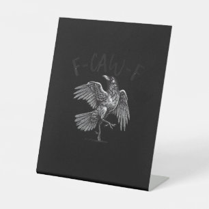 Kraai, F-Caw-F Grappige Vogel Retro Grafisch Reclamebord Met Voetstuk