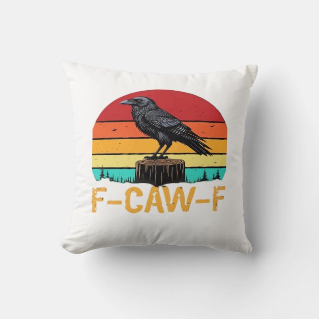 Kraai, F-Caw-F Grappige Vogel Retro Klassieker Kussen (Voorkant)