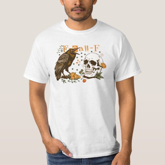 Kraai F Kauw F Zwarte Vogel Schedel Bloemen Hallow T-shirt (Voorkant)