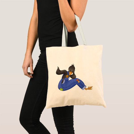 Kraai in blauwe overall tote bag