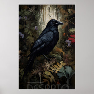 Kraai in bos afdrukbaar, portret van een raven muu poster