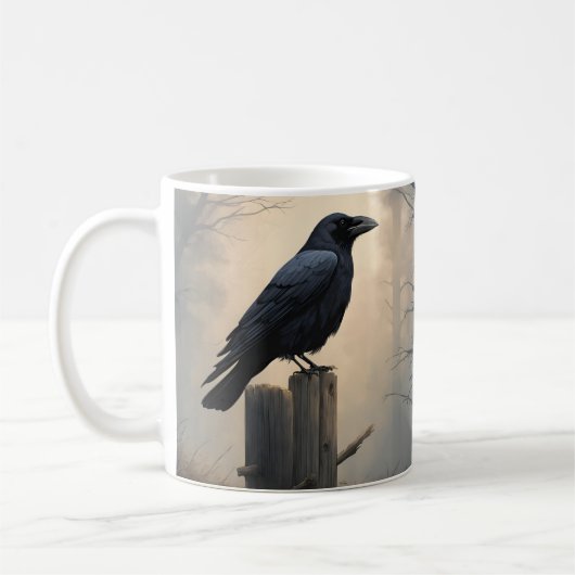 kraai in de mist in een paal koffiemok (Links)