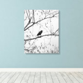 Kraai in een berkenboom canvas afdruk (Insitu (Houten vloer))