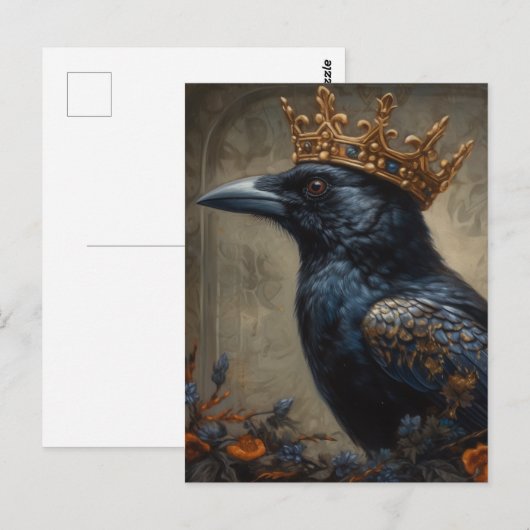 Kraai in een gouden kroon briefkaart (Voorkant / Achterkant)