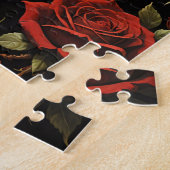 Kraai In Een Gouden Kroon Ruby Rode Rozen Legpuzzel (Zijkant)