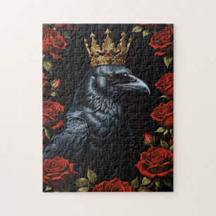 Kraai In Een Gouden Kroon Ruby Rode Rozen Legpuzzel